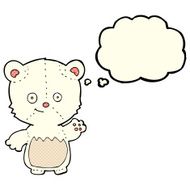 cartoon polar bear cub waving with thought bubble N6