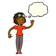 cartoon pilot woman waving with thought bubble N6