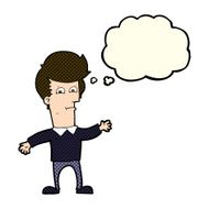 cartoon waving man with thought bubble N21