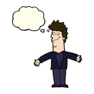cartoon happy man with open arms thought bubble N6