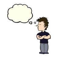 cartoon man refusing to listen with thought bubble N6