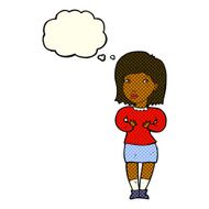 cartoon woman making excuses with thought bubble N11