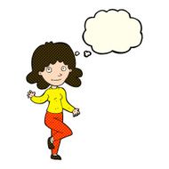 cartoon friendly woman waving with thought bubble N29