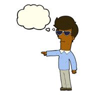 cartoon man in glasses pointing with thought bubble N6