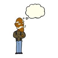 cartoon bored old man with thought bubble N10