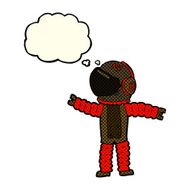 cartoon astronaut reaching with thought bubble N6
