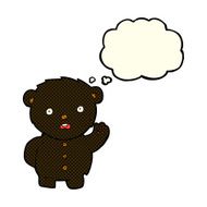 cartoon unhappy black teddy bear with thought bubble N3