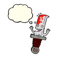 crazy cartoon knife character with thought bubble N6