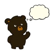 cartoon waving black bear with thought bubble N34