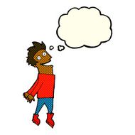 cartoon drenched man flying with thought bubble N3