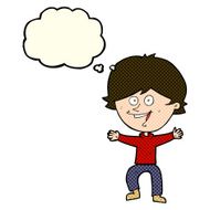 cartoon happy boy laughing with thought bubble N16