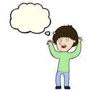 cartoon happy boy laughing with thought bubble N17