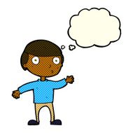 cartoon waving man with thought bubble N22