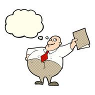 cartoon happy boss with file thought bubble N6