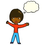 cartoon waving woman with thought bubble N79