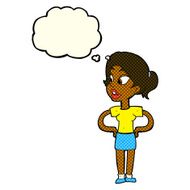 cartoon woman with hands on hips thought bubble N125