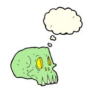 cartoon spooky skull with thought bubble N87