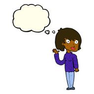 cartoon waving woman with thought bubble N80