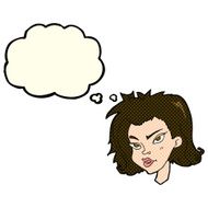 cartoon female face with thought bubble N75