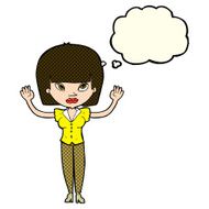 cartoon woman with raised hands thought bubble N6