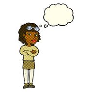 cartoon woman with crossed arms and safety goggles thought N6
