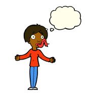 cartoon woman telling lies with thought bubble N6