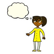 cartoon worried girl with thought bubble N6