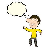cartoon happy man dancing with thought bubble N23
