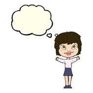 cartoon woman waving arms with thought bubble N12