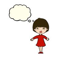 cartoon woman in dress with thought bubble N22