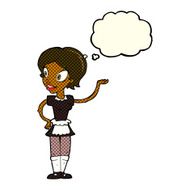 cartoon woman in maid costume with thought bubble N6