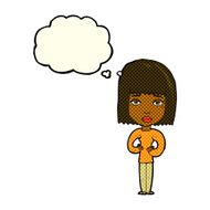 cartoon woman indicating self with thought bubble N6