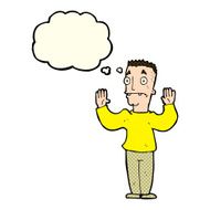 cartoon man surrendering with thought bubble N6