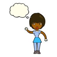 cartoon waving woman with thought bubble N82