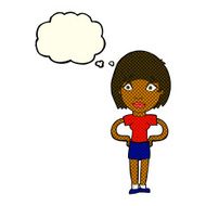 cartoon worried woman with thought bubble N45