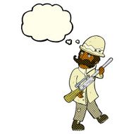 cartoon big game hunter with thought bubble N6
