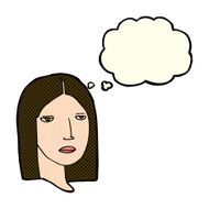 cartoon serious woman with thought bubble N11