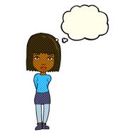 cartoon serious girl with thought bubble N6