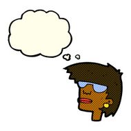 cartoon female face with glasses thought bubble N6