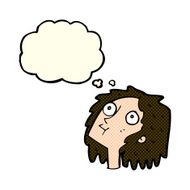 cartoon staring woman with thought bubble N28