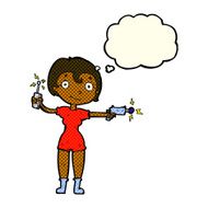 cartoon future space girl with thought bubble N6