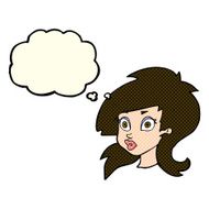 cartoon pretty surprised woman with thought bubble N5