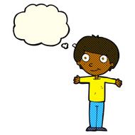 cartoon happy boy with open arms thought bubble N12