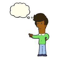 cartoon man pointing with thought bubble N102
