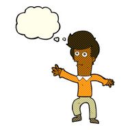 cartoon man waving with thought bubble N15