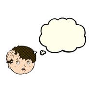 cartoon boy with ugly growth on head thought bubble N6