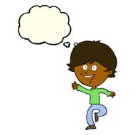 cartoon happy waving boy with thought bubble N12