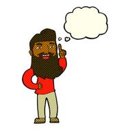 cartoon happy bearded man with idea thought bubble N5