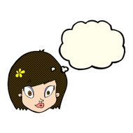 cartoon happy female face with thought bubble N100
