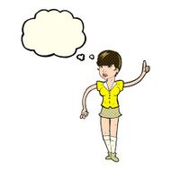 cartoon pretty girl asking question with thought bubble N3